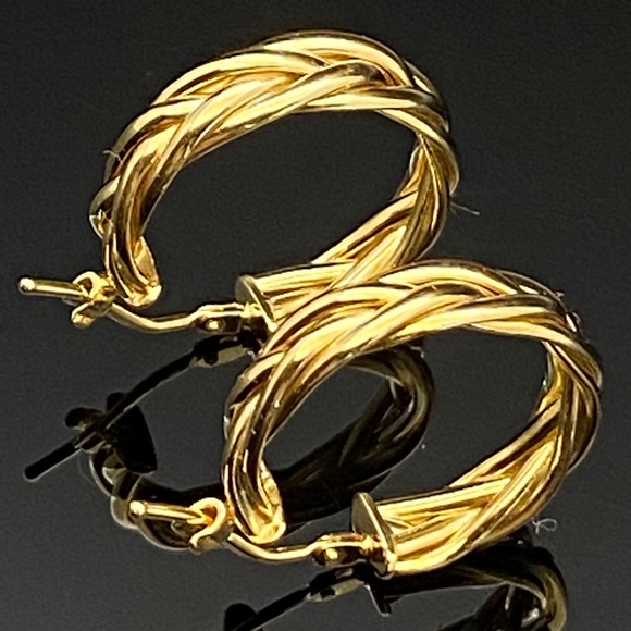 14K Italian Yellow Gold Braided Hoop Earri…